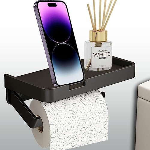 BOJOHREO Black Toilet Paper Holder with Shelf and Storage