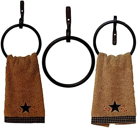 3 Towel Ring Set - Amish Wrought Iron Black Finish