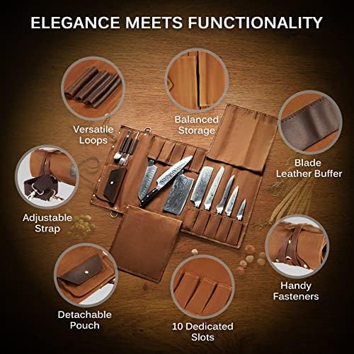 KYOKU Chef Knife Roll Bag with 10 Slots and 3 Holders