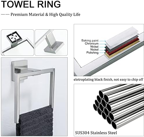 TQKAG Stainless Steel Square Towel Ring Hooks for Bathroom and Kitchen