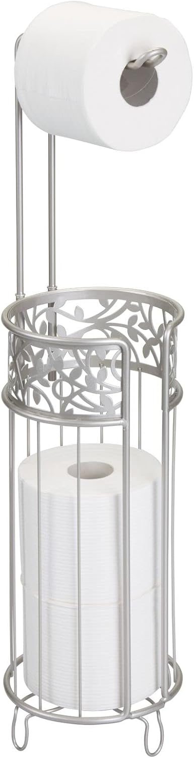 mDesign Freestanding Toilet Paper Holder - Matte Silver 1