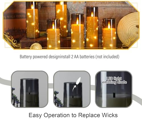 Eebuss Flameless Candles with Star String Set of 7 Grey