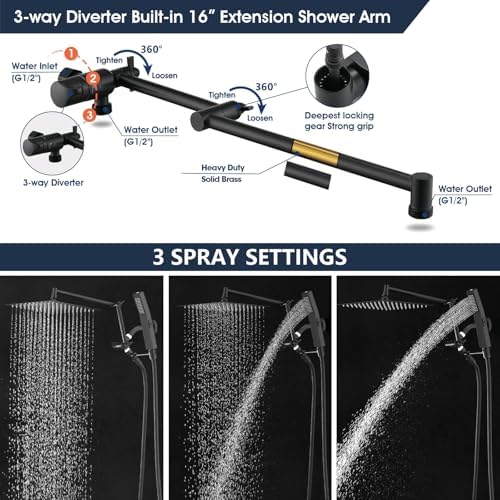 Rainfall Shower Head with 16-inch Extendable Arm and Spa-like Comfort