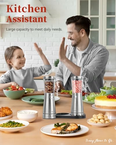 TOMEEM Electric Salt Pepper Grinder Set with Storage Base