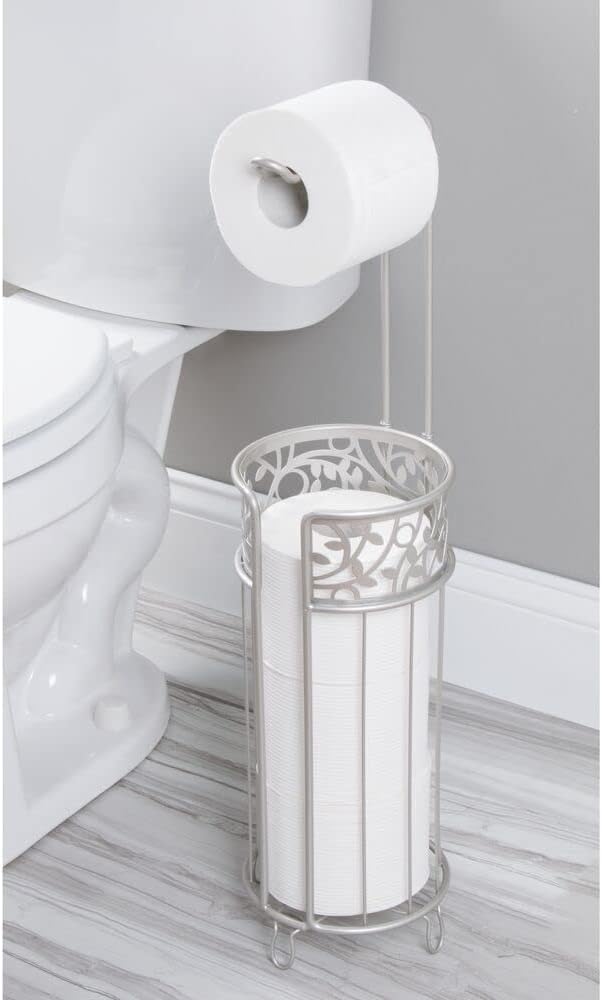 mDesign Freestanding Toilet Paper Holder - Matte Silver 1