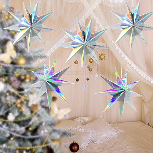 5Pack 9-Pointed Iridescent Paper Star Lanterns 118 Inch