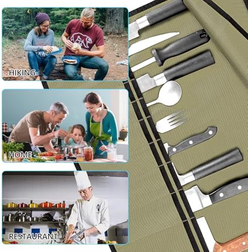 EhrGK Chef Knife Roll Bag with 20 Slots - Army Green