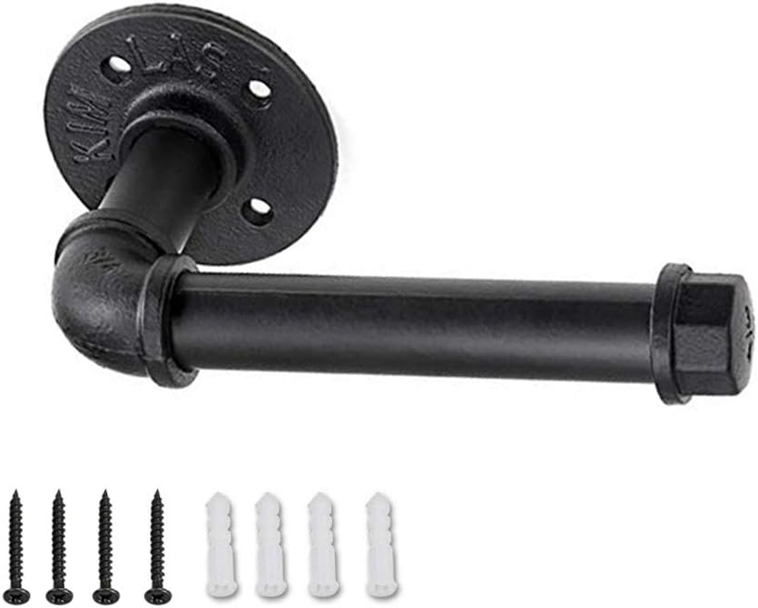 SUNMALL Heavy Duty Iron Pipe Roll Holder - Black Rustic Bathroom Organizer