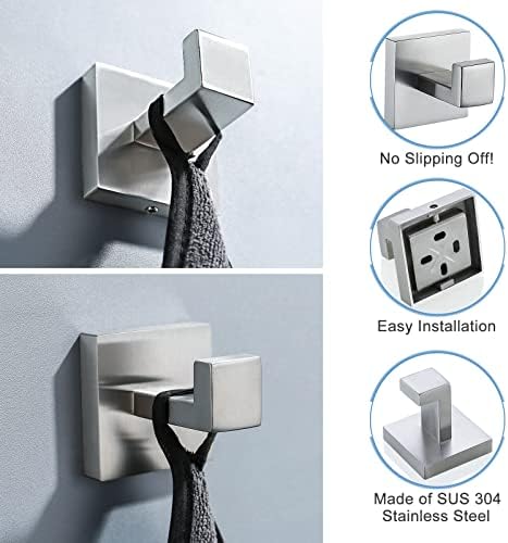 TQKAG Stainless Steel Square Towel Ring Hooks for Bathroom and Kitchen
