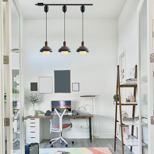 Kiven L Style Track Lighting Pendant with Black Ceramic Shade