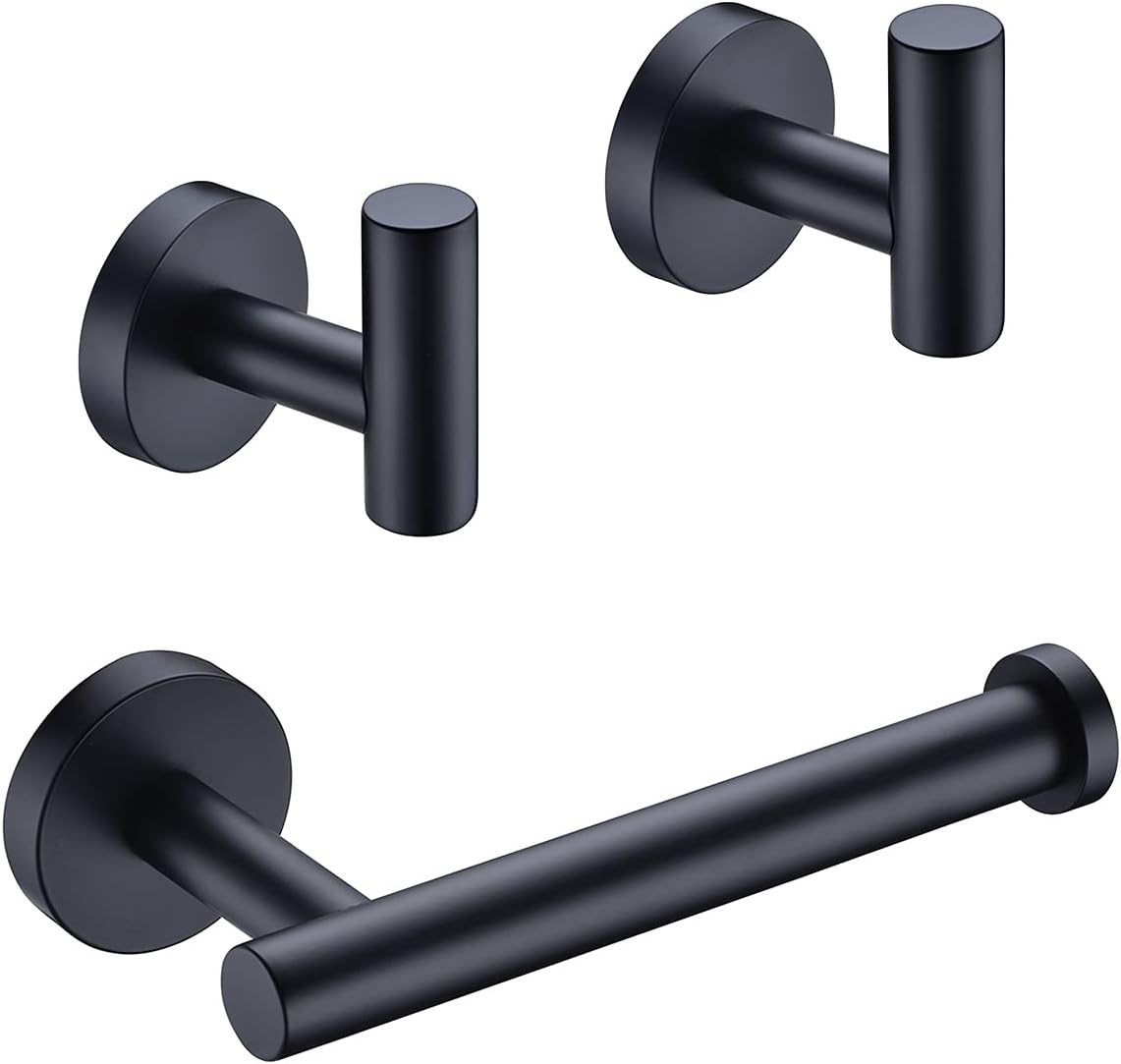 Hoooh Matte Black 3-Piece Bathroom Hardware Set