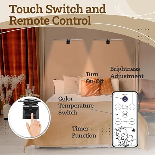 Cotaros 2 Pack Rechargeable Picture Light with Timer and Dimmer Black