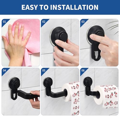 Tofficu Suction Cup Toilet Paper Holder Wall Mount Matte Black