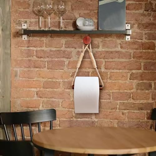 Boho Paper Towel Holder with Jute Rope and Beech Wood 1