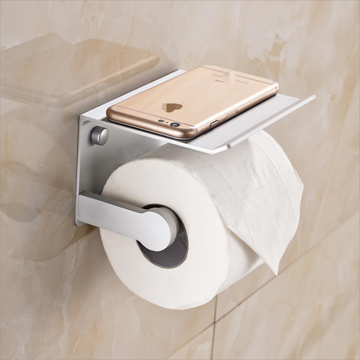 Eitonbu Toilet Paper Holder with Phone Storage - Wall Mount Silvery