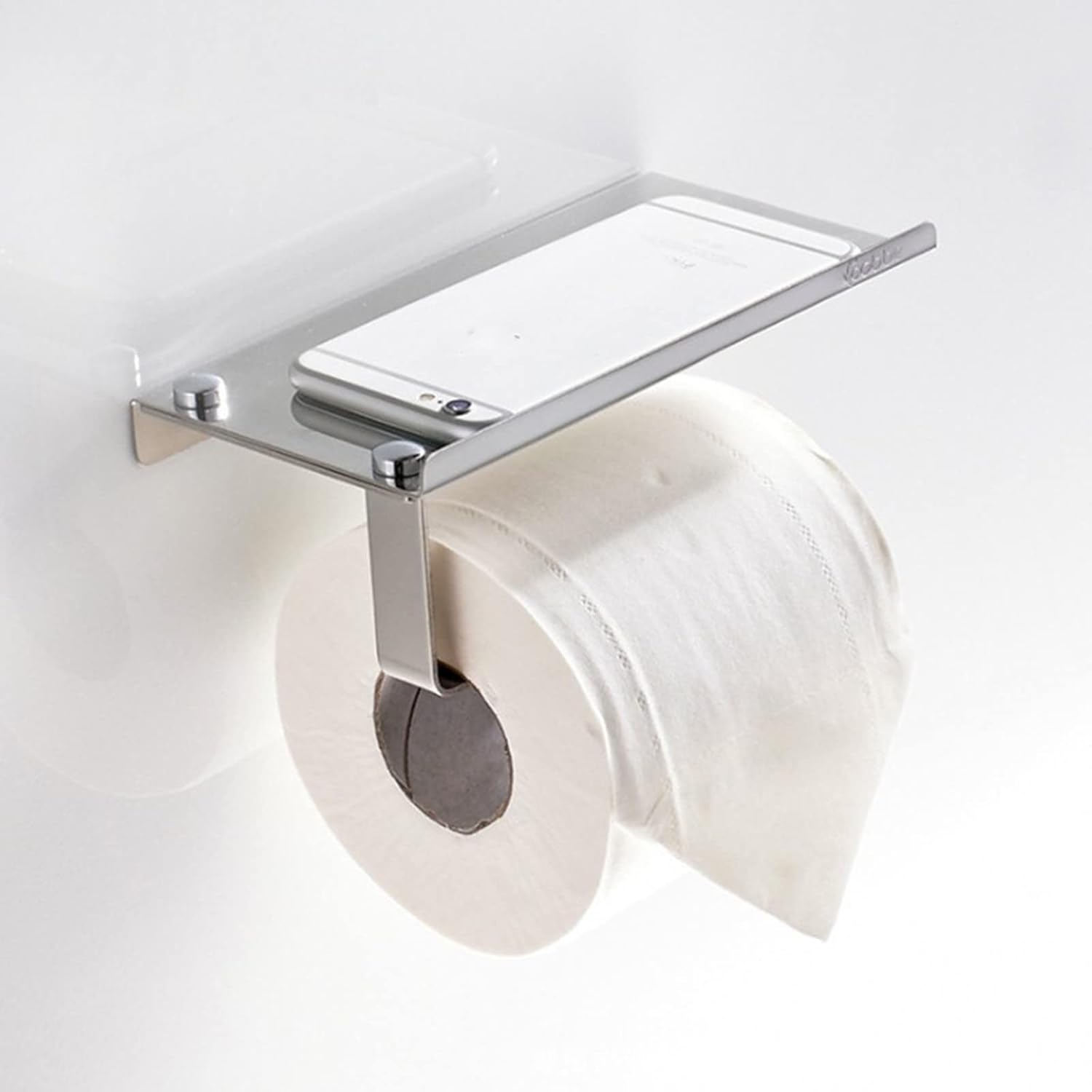 YIWULA Toilet Paper Holder with Phone Shelf Wall-Mounted Bath Accessory Silver