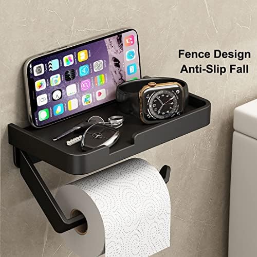 BOJOHREO Black Toilet Paper Holder with Shelf and Storage