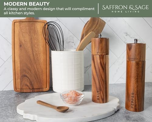 Saffron Sage Acacia Wood Salt Pepper Mill Set of 2