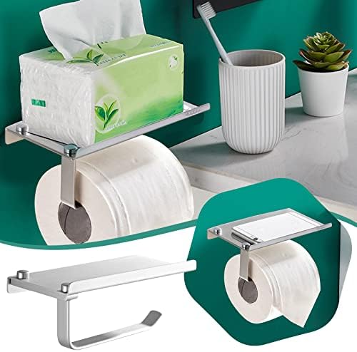 YIWULA Toilet Paper Holder with Phone Shelf Wall-Mounted Bath Accessory Silver