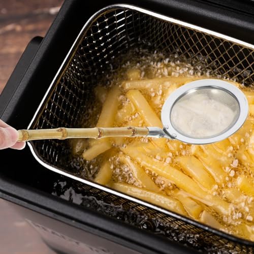 Amosfun Fat Skimmer Stainless Steel Strainer Ladle with Bamboo Handle