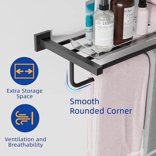 RUACQ 24inch Matte Black Towel Rack for Bathroom