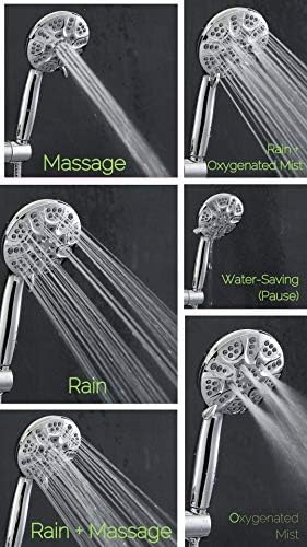 Anti-Clog 6 Wide 30-Setting Rain Shower Combo with 5ft hose