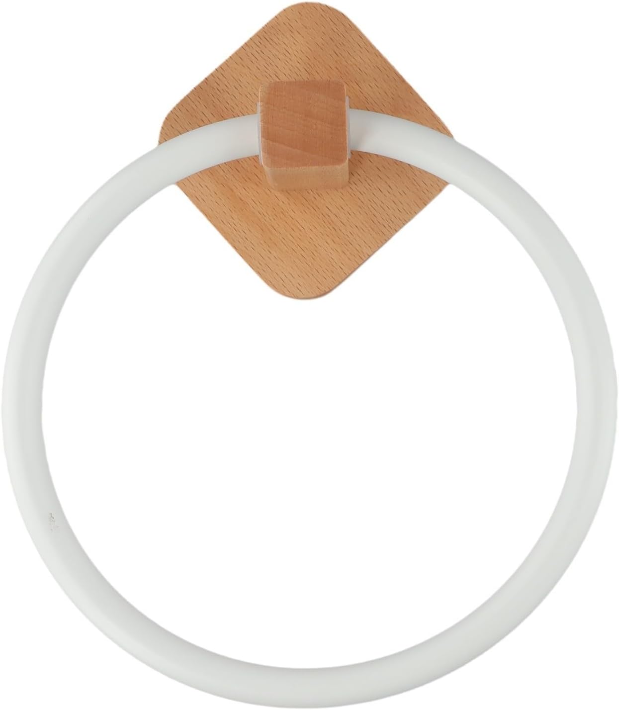 Modern Round Towel Holder with Wooden Base Plate Beech White