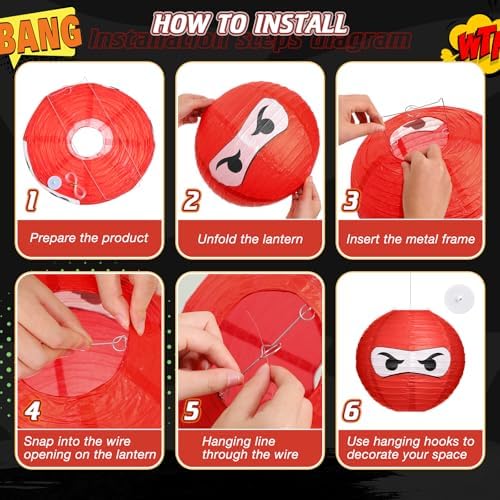 Glooglitter 6 Pcs Ninja Themed Paper Lanterns 12 Inch 1