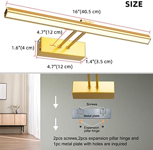 FUNCHDAY Gold Picture Light with Timer and Dimmable