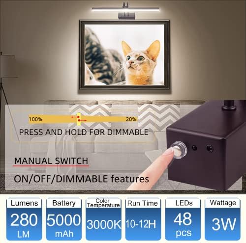 FUNCHDAY Wireless Picture Light with Remote 48 LED Dimmable Wall Art Lighting