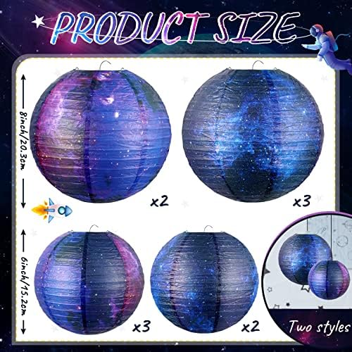 10 Piece Galaxy Print Paper Lanterns 8 Inch 6 Inch
