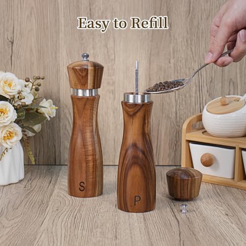 Haomacro 2 Pack Acacia Wood Salt Pepper Grinder Set