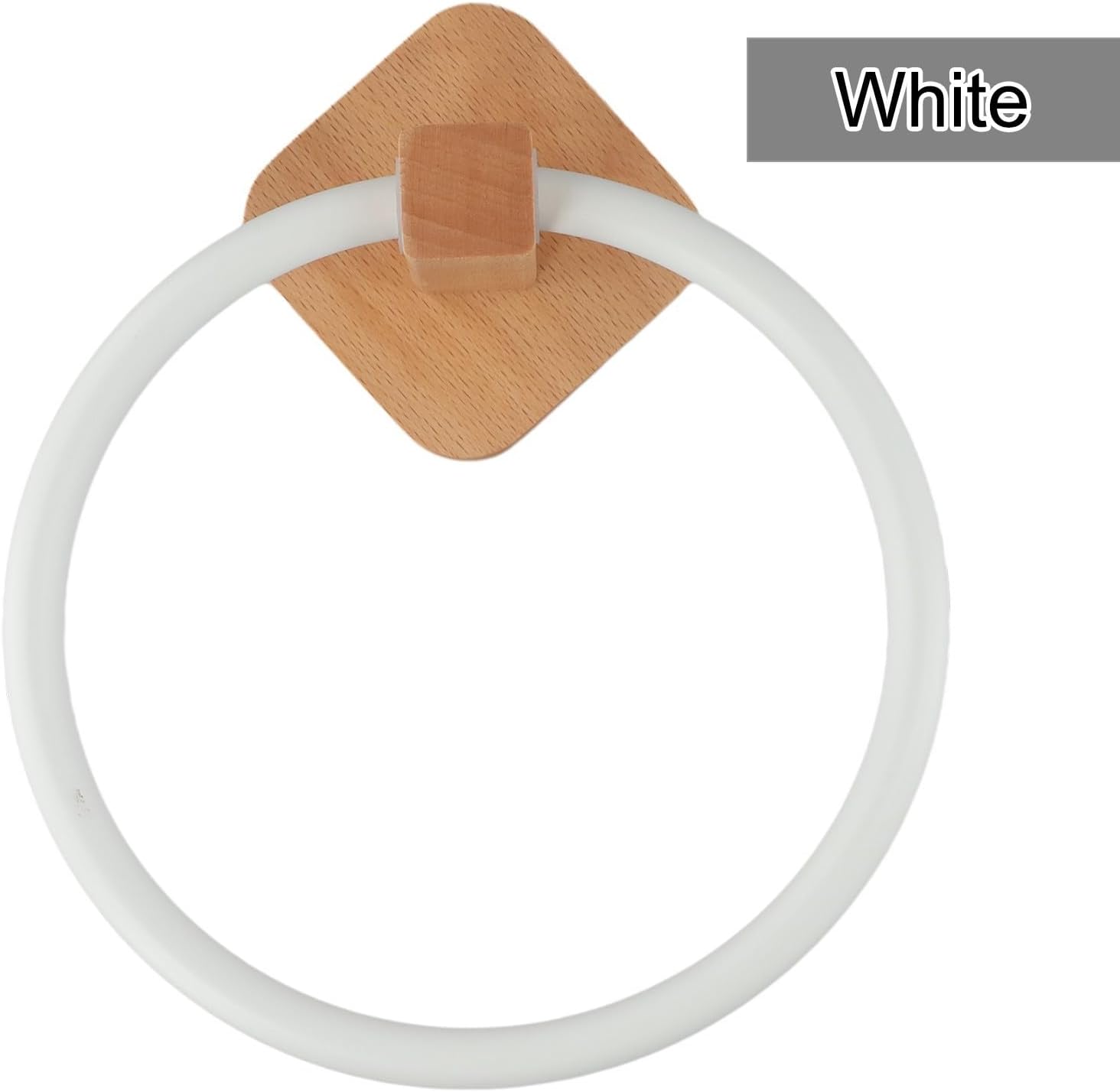 Modern Round Towel Holder with Wooden Base Plate Beech White