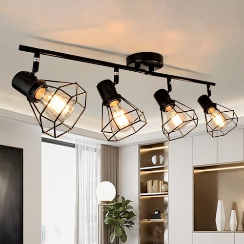 HiBay 4-Light Track Lighting Kit - Black Geometric Metal Cage Industrial Spotlight
