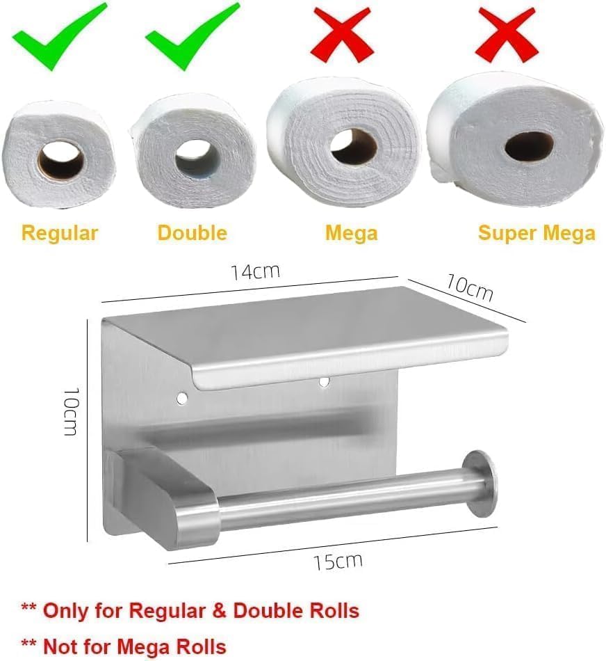 Modern Toilet Paper Holder with Shelf Brushed Silver 304 Stainless Steel