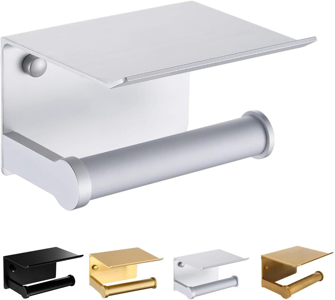 Eitonbu Toilet Paper Holder with Phone Storage - Wall Mount Silvery