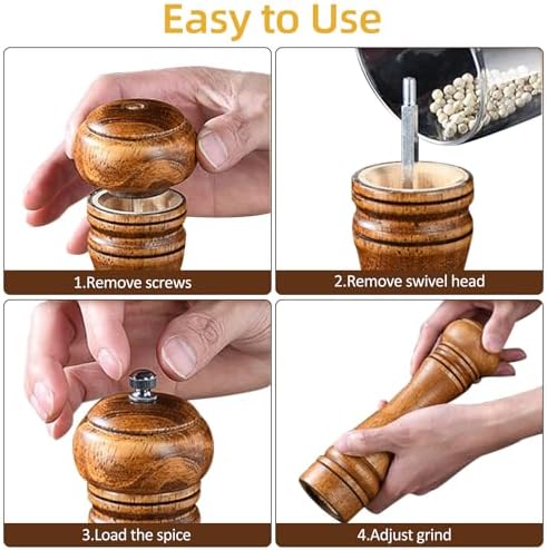 Wooden Salt Pepper Grinder Set with 8 Inch Tall Design 1
