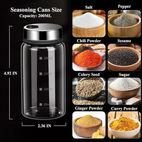 Verdental 7 oz Clear Glass Salt Pepper Shakers with Adjustable Lid