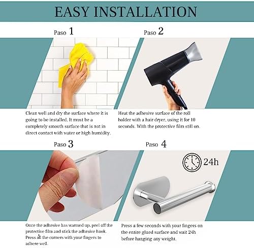 HomeZom Adhesive Toilet Paper Holder - Brushed Steel No Drilling Extra Strong