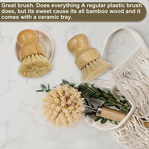 AMERWASH PLUS Brush Set - Bamboo Natural Bristles for Kitchen Cleaning