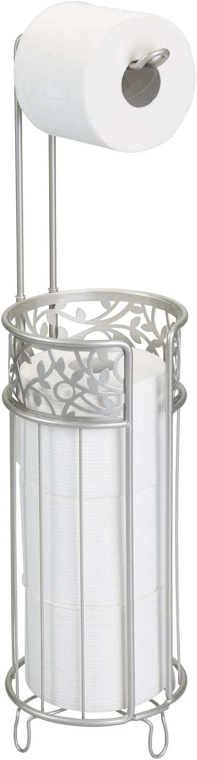 mDesign Freestanding Toilet Paper Holder - Matte Silver 1