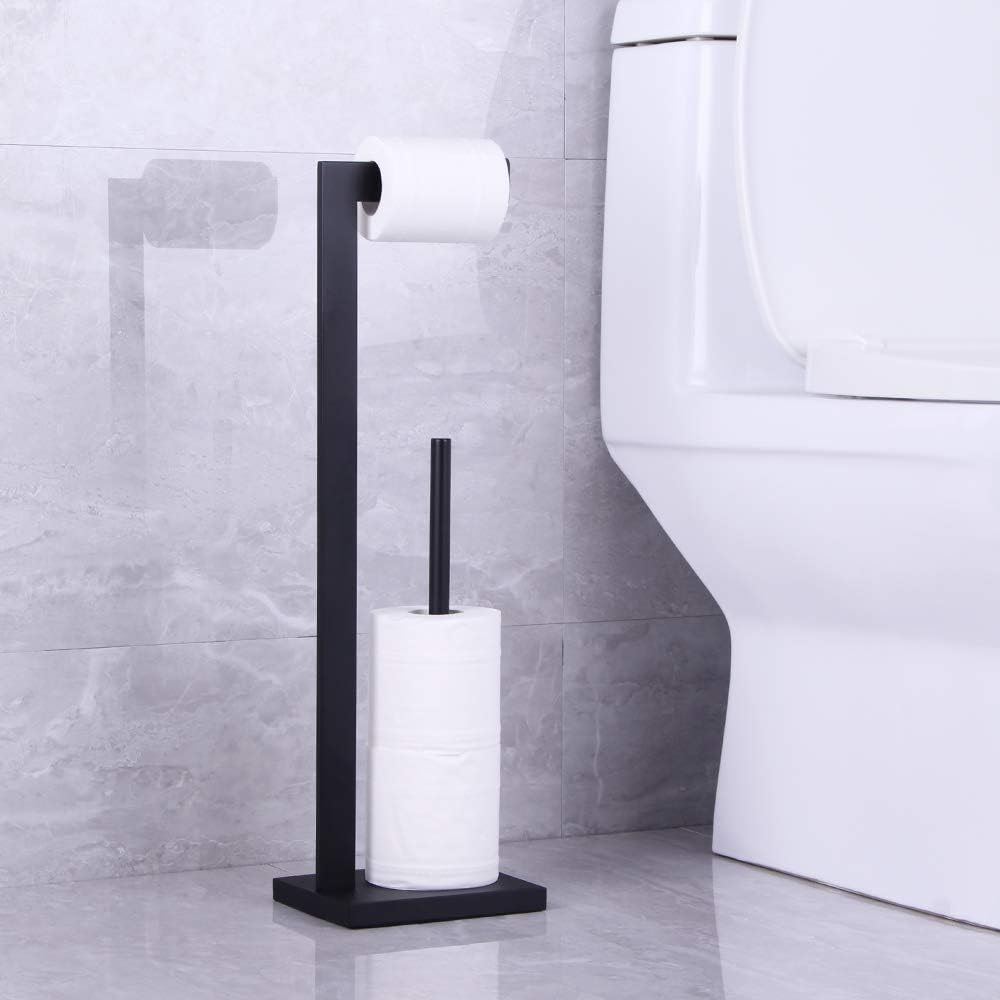 Matte Black Toilet Paper Holder with Shelf and Storage