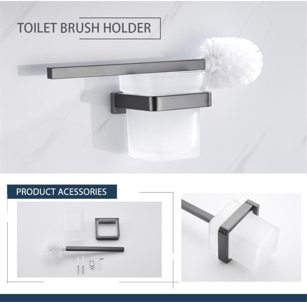 TAOLE Gray Double Towel Bar with 6 Hooks and Toilet Paper Holder