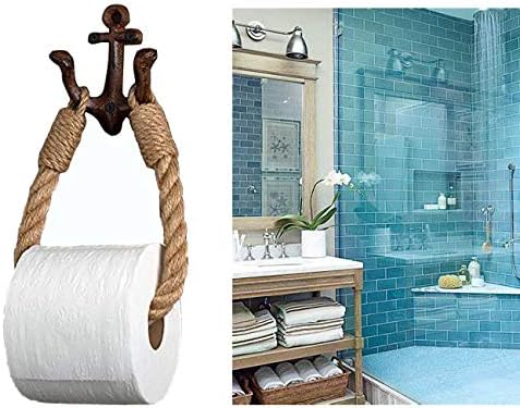 KiaoTime Nautical Rope Toilet Paper Holder with Anchor Hook Design