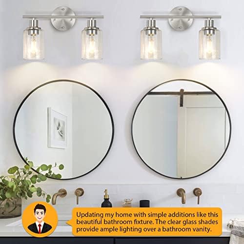 FOLKSMATE Modern 2-Light Wall Sconce with Glass Shade