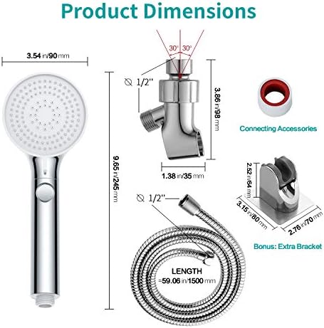 Adjustable 3-Mode Handheld Shower Head with Hose and Valve