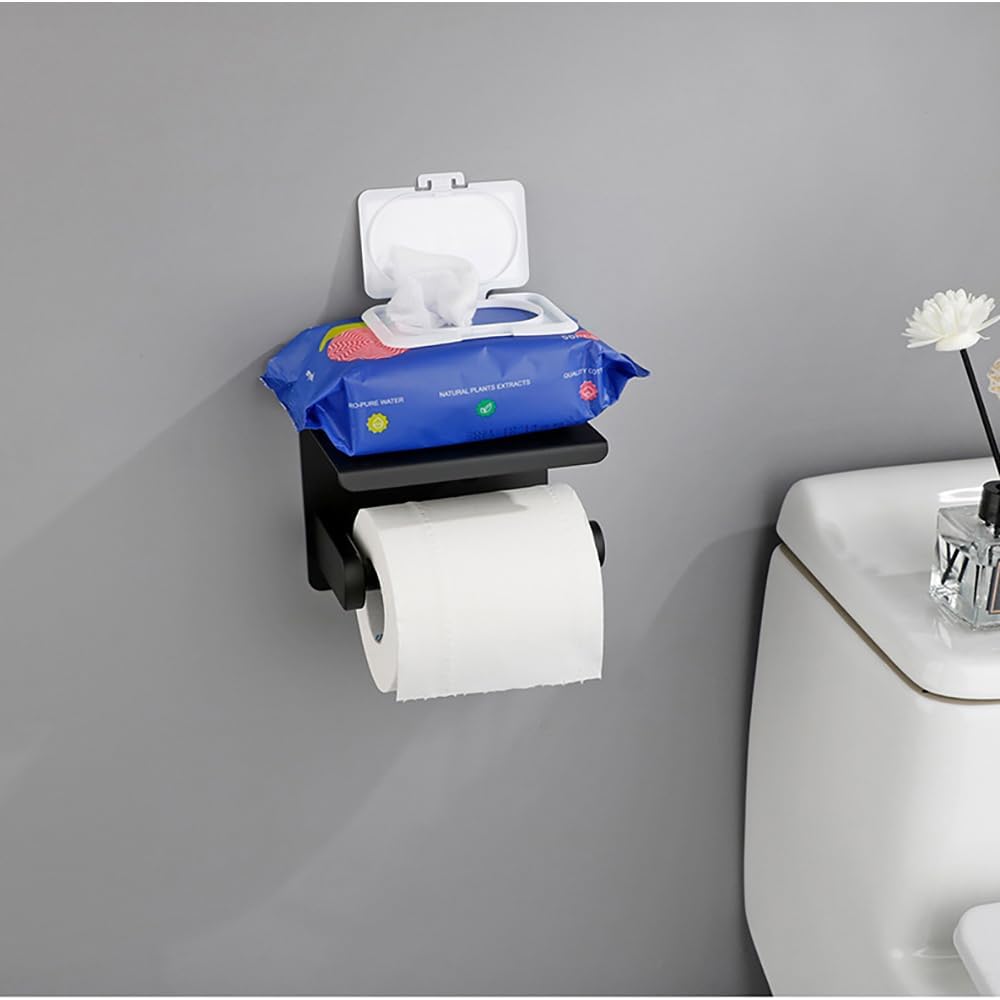Matte Black Toilet Paper Holder with Phone Shelf 1