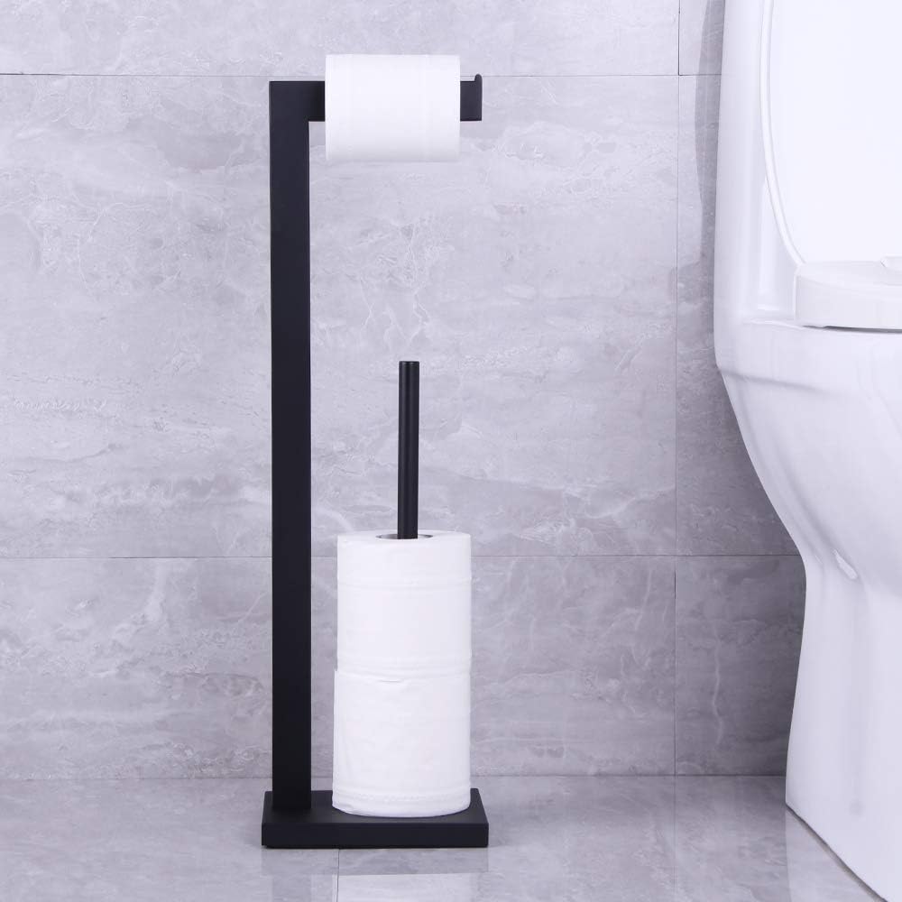 Matte Black Toilet Paper Holder with Shelf and Storage