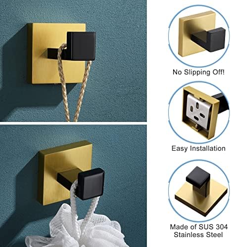 TQKAG Stainless Steel Square Towel Ring Hooks BlackGold