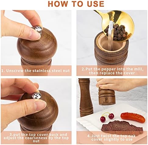 XWXO Oak Wood Salt Pepper Grinder Set - Pack of 2